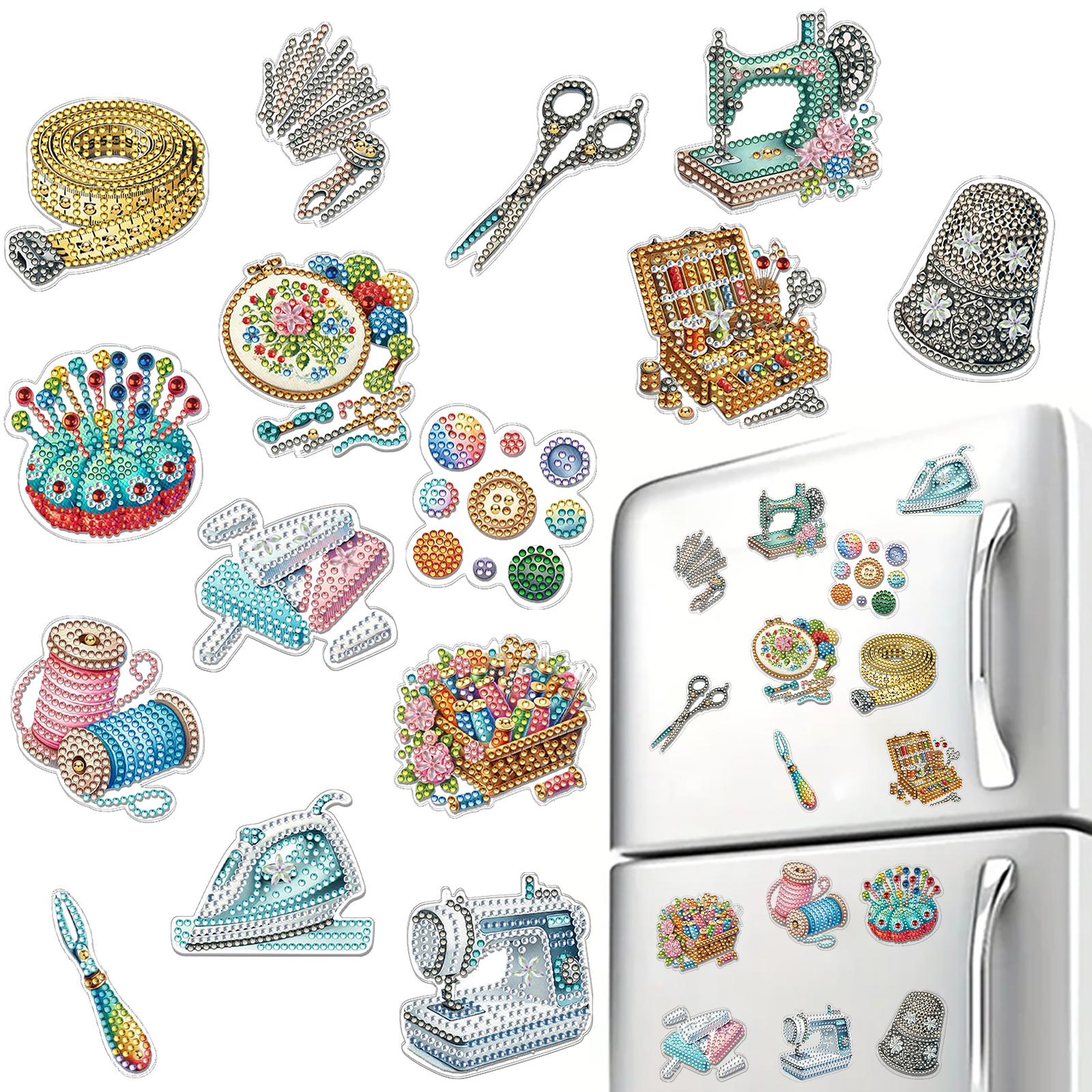 

15pcs 2D/Flat Acrylic DIY Diamond Art Fridge Magnet Kit Special-Shaped Drill for Beginners Gifts Home Car Garage Decors