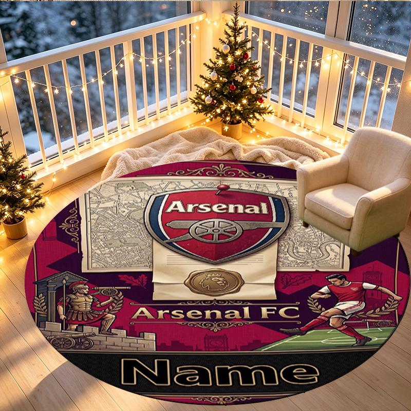 Custom Name Personalized Arsenal F.C Print Round Rug, Versatile Home Decor Carpet, for Playroom, Apartment, Balcony, Entryway, Hallway Gift