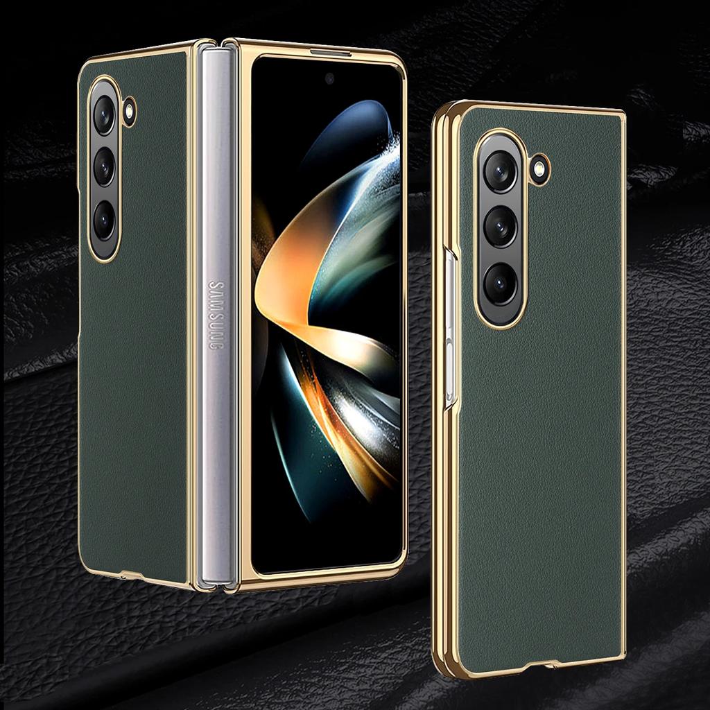 Leder Galvanisiert Schale Handyhülle für Samsung Galaxy Z Fold 5 4 3 Fold5 Fold4 Fold3 5G Stoßfest Schutz Rückseite