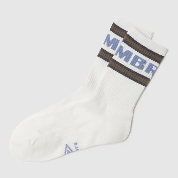 Striped Wording Crew Socks Ivory (UQ323CSC95)
