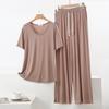 Set Pigiama Estivo da Donna in Modal - Manica Corta, Pantaloni Lunghi a Gamba Larga, Taglie Forti, Abbigliamento Casual e da Esterno