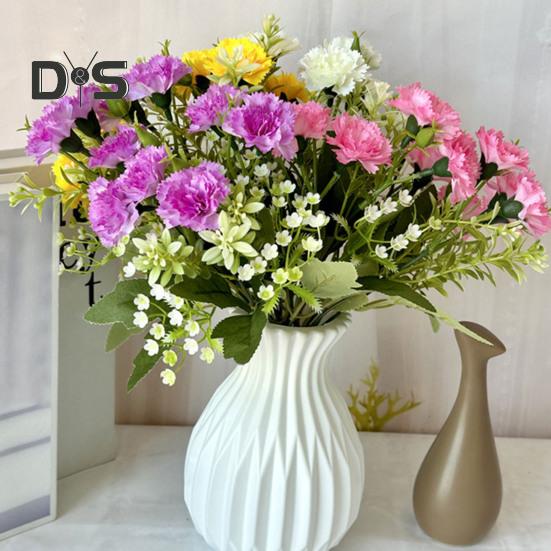 Artificial Carnation Flower with Stem 10 Head Home Office Table Centerpiece Wedding Faux Flower Branch Floral Arrangement Decoration