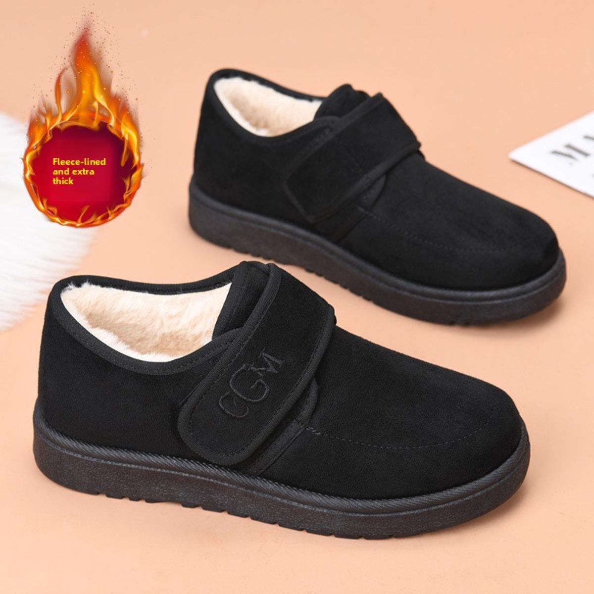 

Женские зимние новые сноубутсы: Теплые туфли в стиле «мама», на флисовой подкладке, с мягкой подошвой, нескользящие, слипоны 40 чёрный