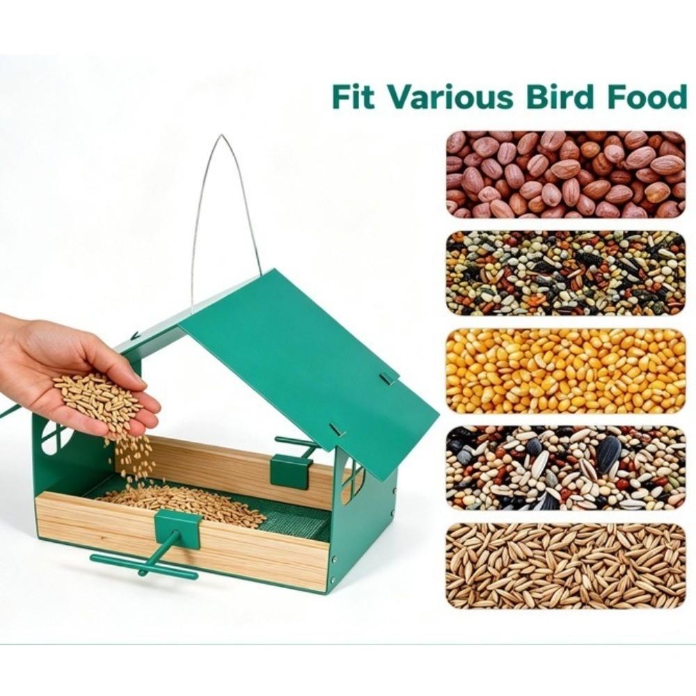 Weatherproof House Shape Bird Feeder Iron Bird Food Container Hanging Bird Feeder Backyard