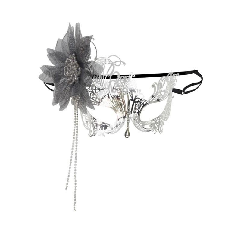 Flower Masquerade Mask With Stick Metal Half Face Mask Rhinestones Masquerade Mask for Women Halloween Masquerade Proms