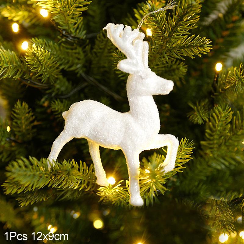 White Glitter Christmas Tree Hanging Ornaments Snowflake Angel Elk Pendants New Year Party Home Xmas Tree Decorations Kids Gift
