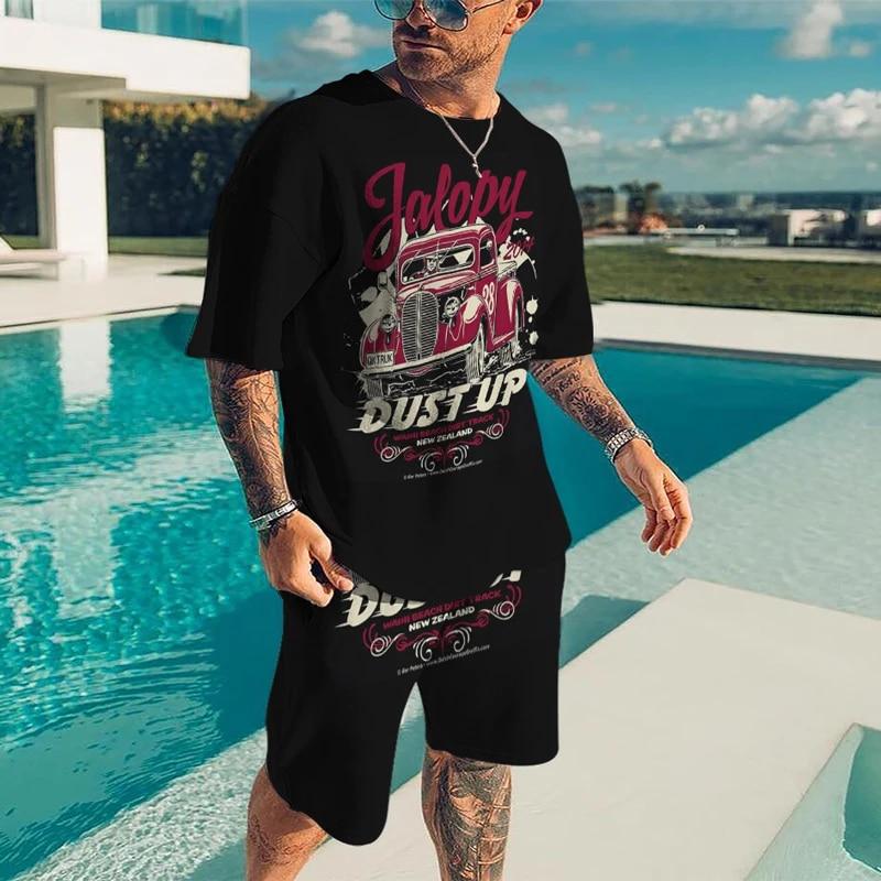 3D Printing Oversized Trend T-shirt Novelty Suit Harajuku Leisure Mature Short Sleeve Set Mature Large Size Loose Menswear
