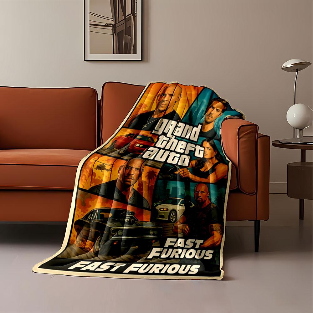 Action-packed scenes featuring cars, weapons, and bold character designs. for all seasons blanket lunch break throw gift