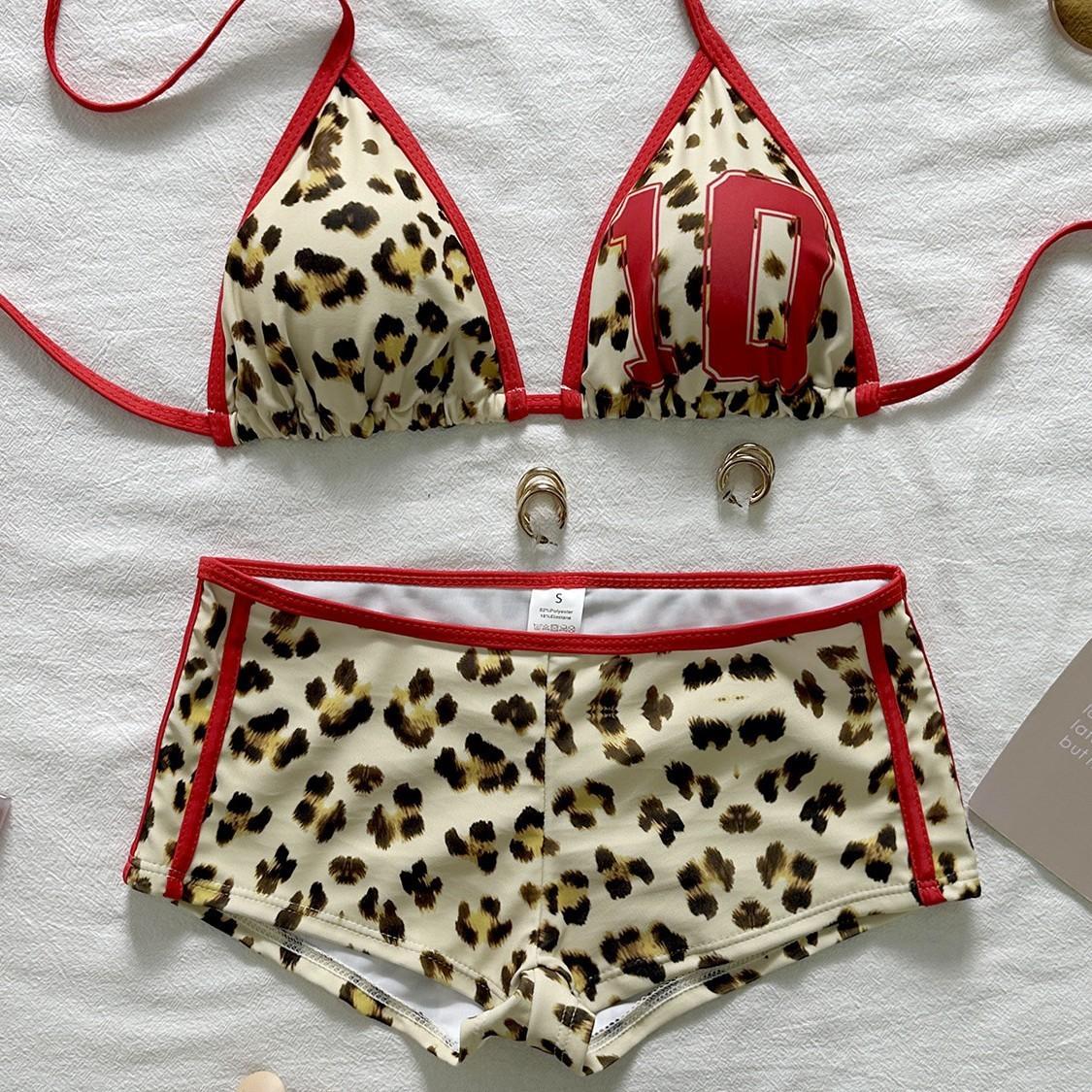 2026 New Fashionable and Sexy Split Two-piece Swimsuit for Women with Neck Strap and Leopard Print Bikini Swimsuit for Women S