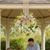 Easter Egg Wreath Artificial Spring Flower Wreath With Bow GrassLeaf Decoration Front Door Floral Garland Window Wall Ornament