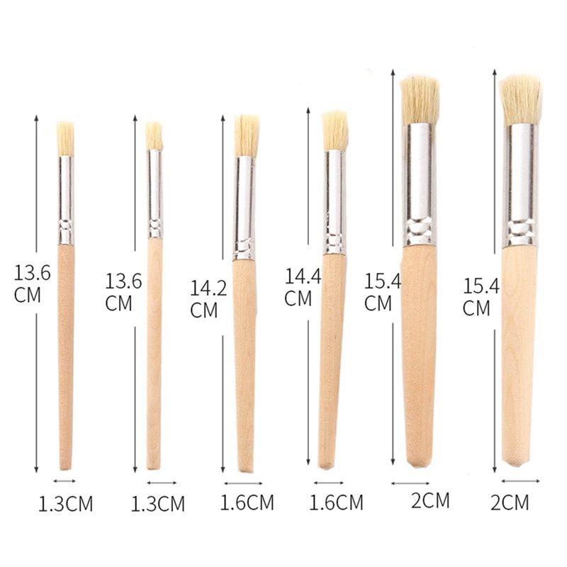 ABMH-For Acrylic, Oil Watercolor, DIY Crafts Compatible 6Pcs Natural Bristle Stencil Brush Set In 3 Sizes