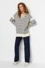 Women's Fashionable Stylish Hijab Sweater Navy Blue Comfortable Striped Knitwear Sweater