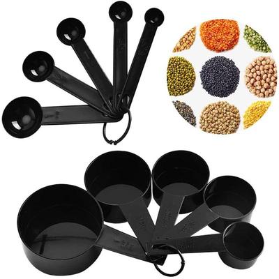 10-Piece Black Plastic Measuring Cup and Spoon Set with Scale
