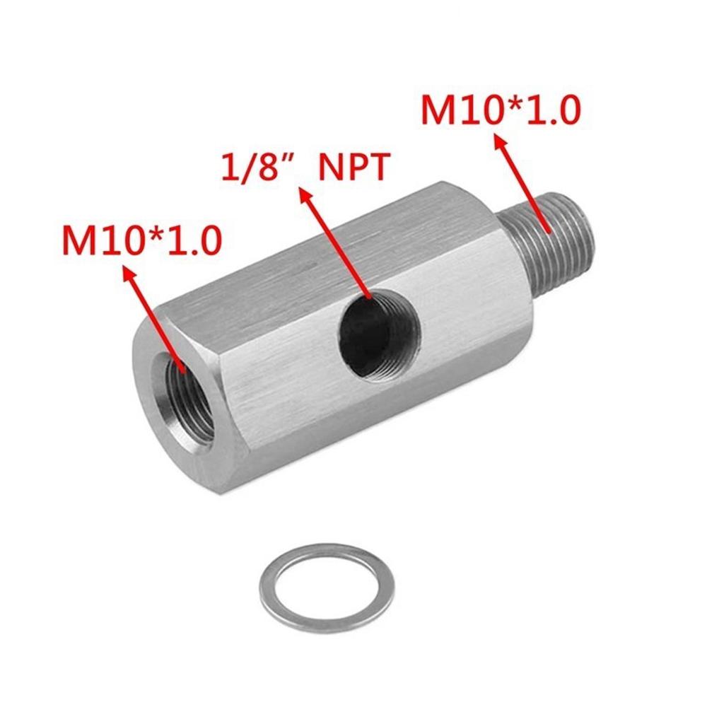 1/8'' BSPT & 1/8'' NPT & M10 Aluminum Oil Pressure Sensor Connector Joint To NPT Tee Adapter Turbo Accessories Adapter Silver