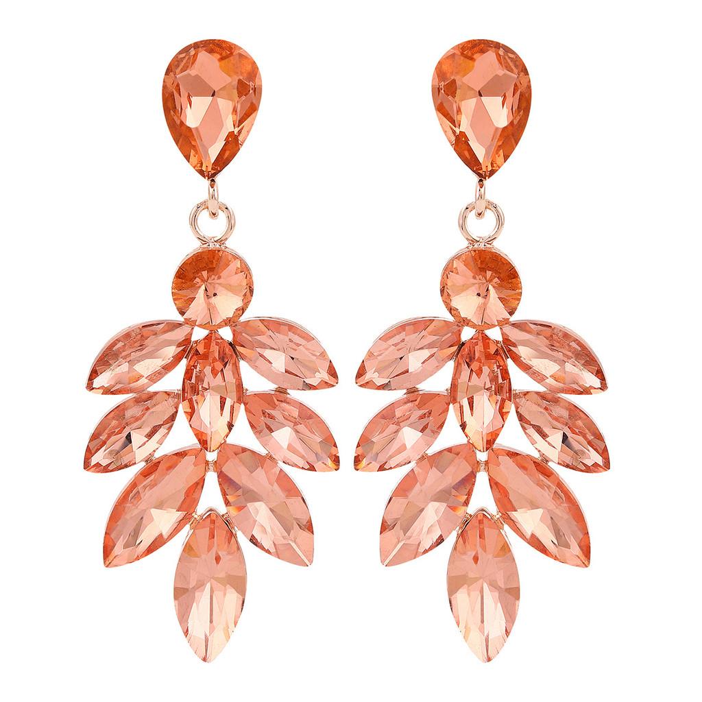 Elegant Leaf Dangle Earrings With Water Dazzle Crystals For Women Wedding Jewelry