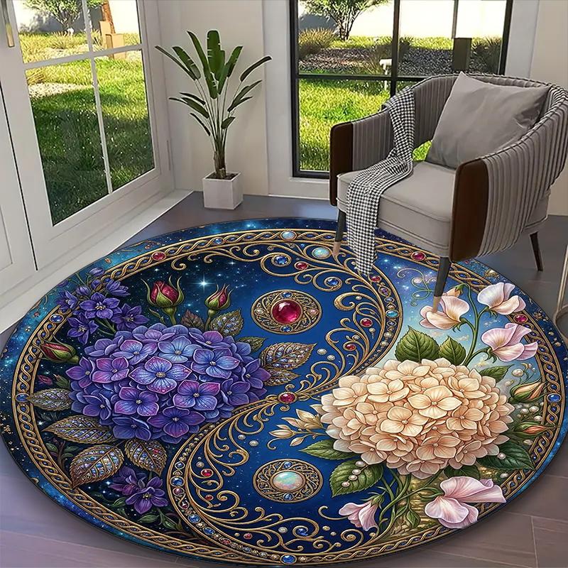 1pc Blue Balance Cherry Blossom Rug, Digital Printed Home Chair Sofa Mat, Durable Office Round Carpet, Beautiful Festival Decorations
