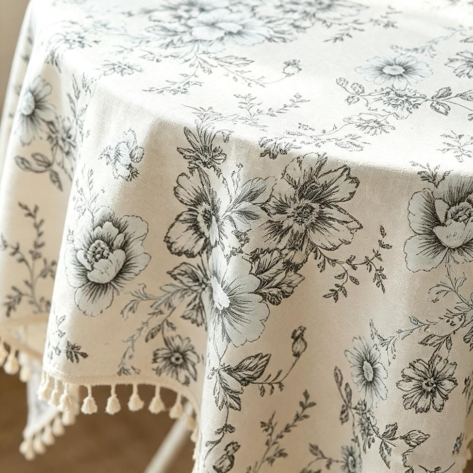 Retro Style Round Tablecloth with A Floral Print Polyester Cotton Blend for Dining Kitchen Tea Parties Garden Buffets and Farmhouse Decor.