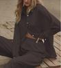 Dames Herfst 2022 Effen Kleur Casual Pak: Shirt met lange mouwen & Broek met elastische taille