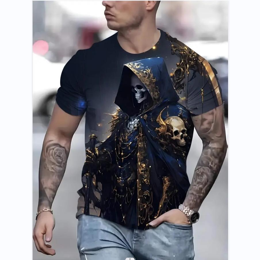 

Летний плащ с черепом, мужские футболки с 3D принтом, модные повседневные детские спортивные костюмы с круглым вырезом и короткими рукавами, крутые уличные топы больших размеров S