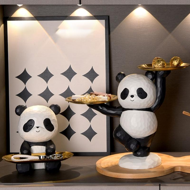 Dekorative Panda-Harzstatue mit Aufbewahrungsschale für Schlüssel und Kleinigkeiten Tier-Skulptur Eingangsbereich Wohnzimmer Tischdekorationen