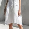 Damen Sommer Hemdblusenkleid Knopfleiste Ärmellos Revers Midi Tankkleid Lässige Tunika Strand Sommerkleid mit Taschen