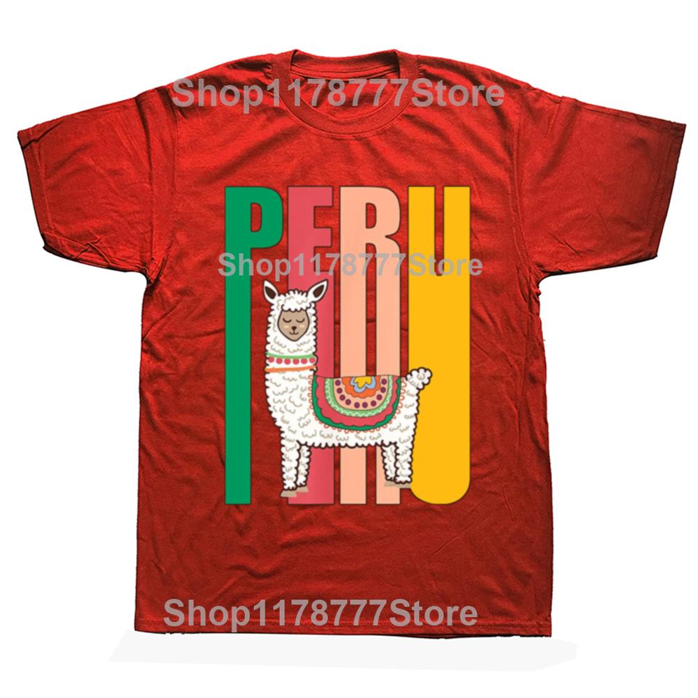Funny Vintage Peru Alpaca Peruvian Llama T Shirts Graphic Cotton Streetwear Short Sleeve Birthday Gifts Summer Style Tshirt Men S