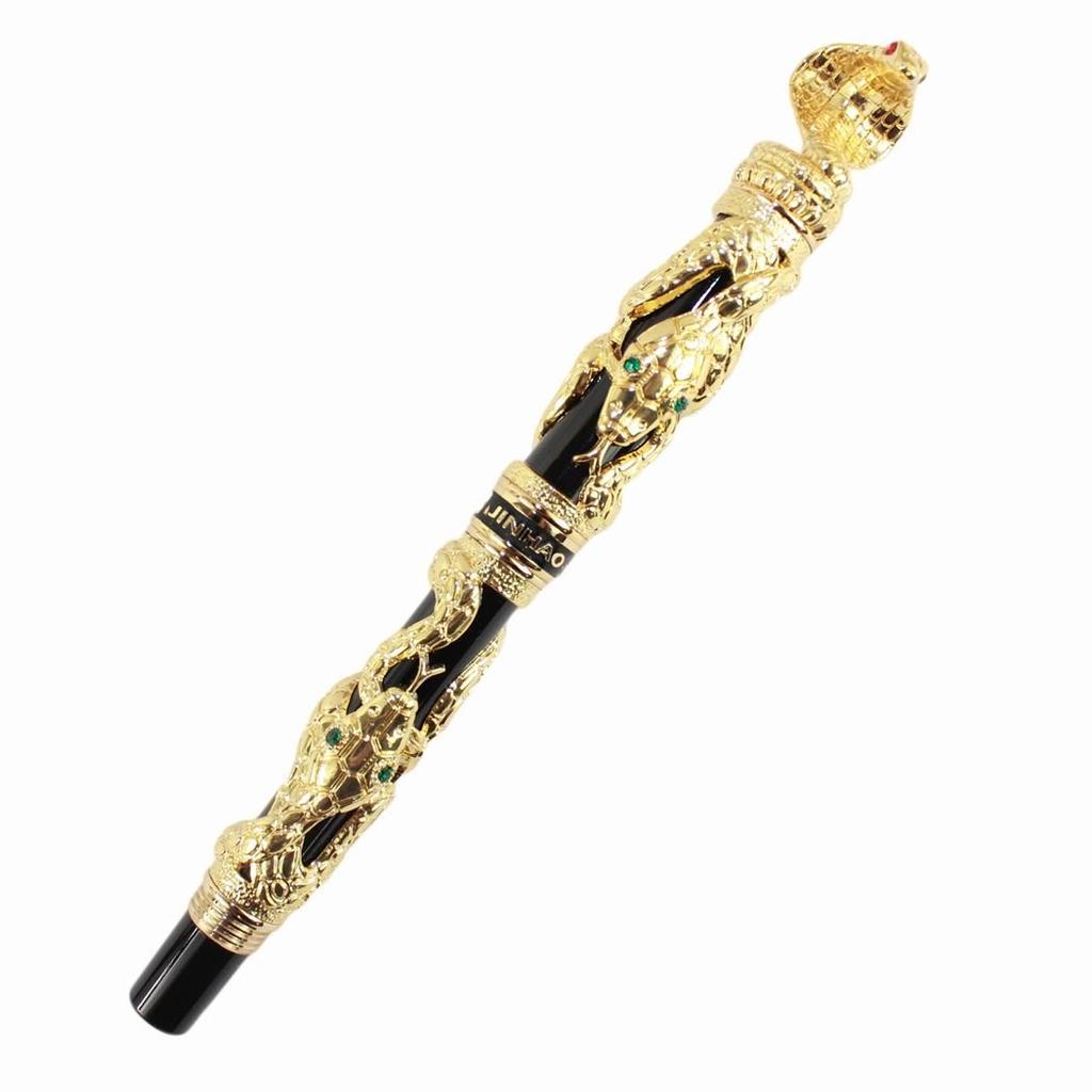 Gullor Fountain Pen Black and Gold Snake 3D Medium Nib Pattern,