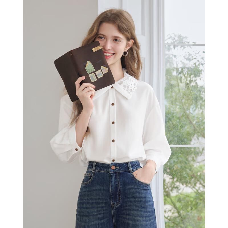 Betu Women's French Style Lyocell Lace Lapel Shirt