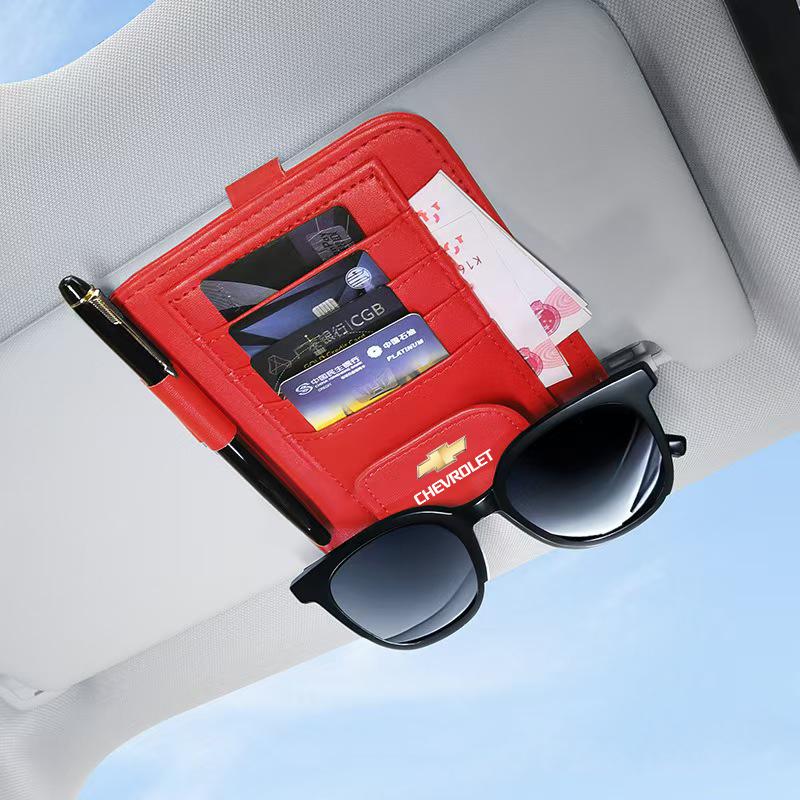 Auto Leder Sonnenblende Aufbewahrungstasche Sonnenbrille Ticket Kartenhalter Zubehör für Chevrolet Spark Captiva Cruze Tracker Epica SS Z71
