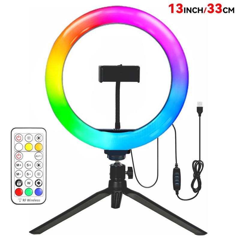 

13-дюймовая 33-сантиметровая RGB-кольцевая лампа для селфи, заполняющее освещение, светодиодная кольцевая лампа для видеозаписи, прямая трансляция, светодиодная лампа для селфи белый