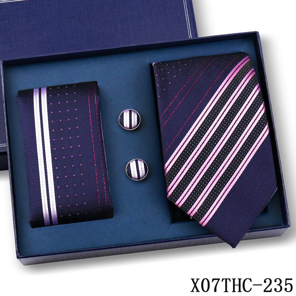 Tie Square Cufflinks 3-Piece Suit Retro Striped Hand Tie High-End Gift Box Set
