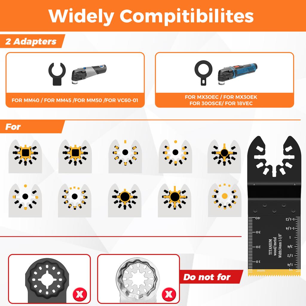 3/8Pcs Oscillating Saw Blade with Tooth Titanium Coated Multitool Metal Wood Cutting Saw Blade Universal Saw Blade Cutting Tool