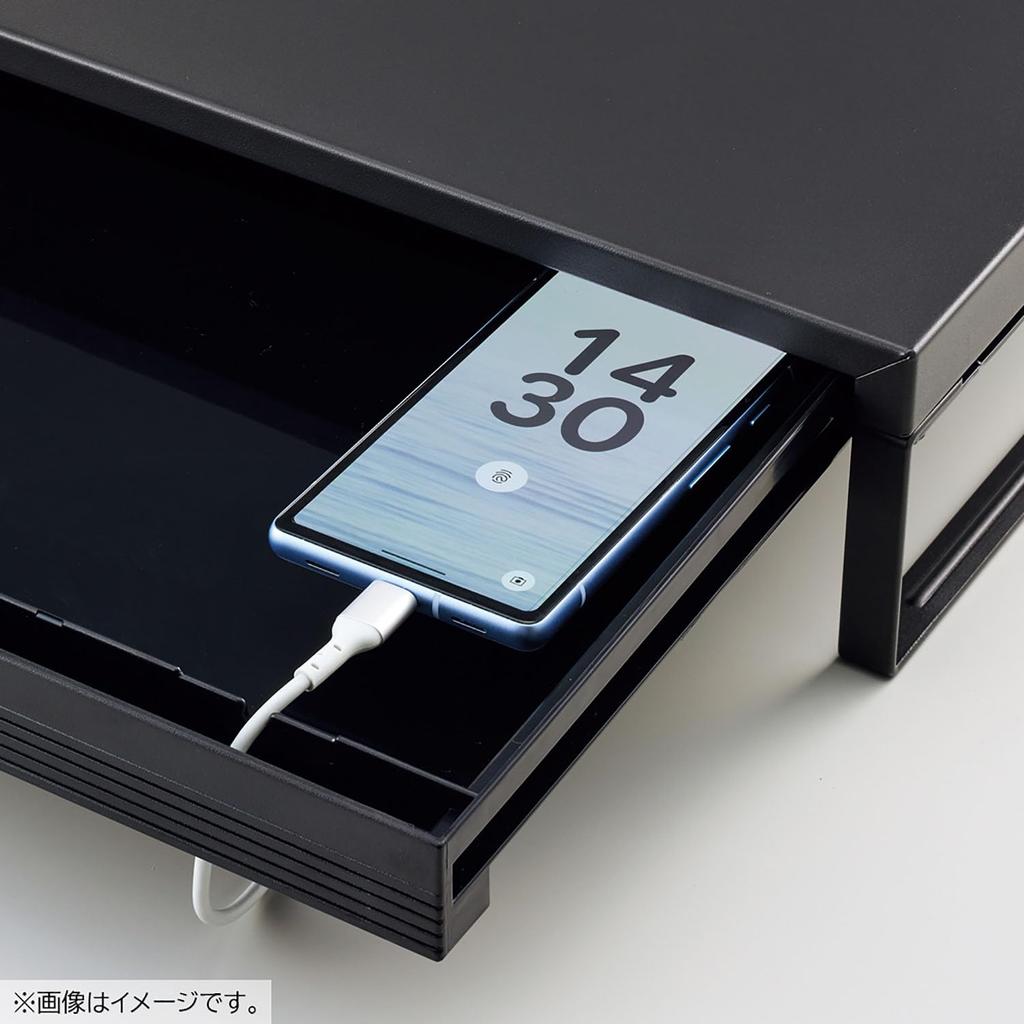 LIHIT LAB Computer Stand, Monitor Stand, Desk Stand, 590mm Wide, with Drawer, Matte Black, A7338-124