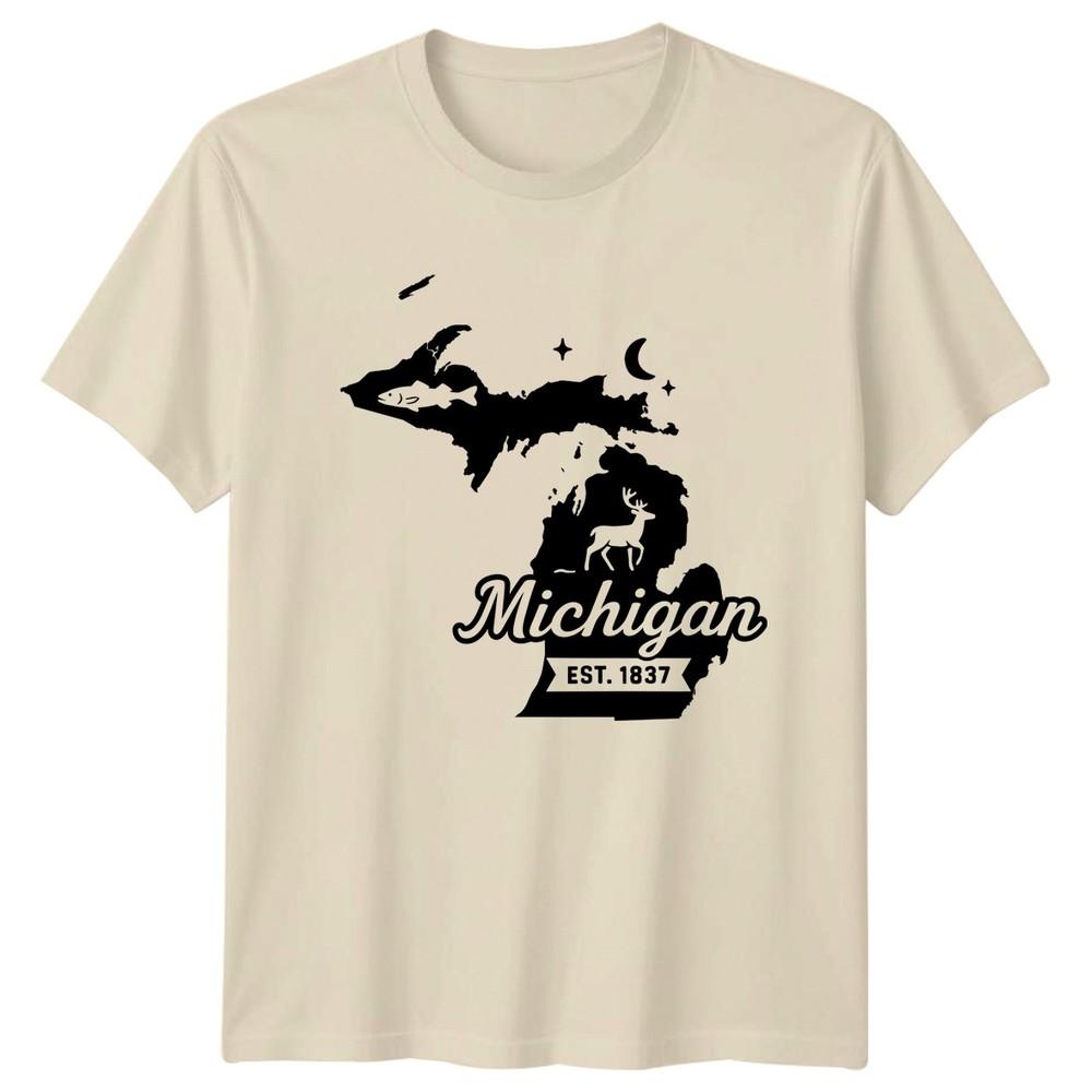 Michigan State Outline Wildlife Est 1837 Unisexs TShirt Unisexs Tee Graphic Top