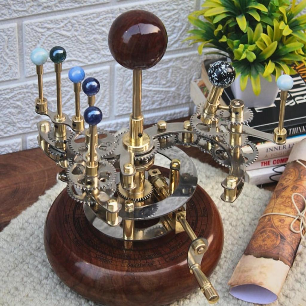 Vintage Decor Orrery Art Masterpiece Antique Decor, A Luxury and Unique Artwork One of a Kind Gift for Husband, with 7 Celestial Bodies