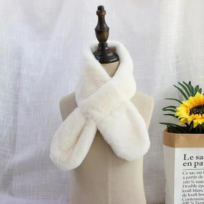 Children Boys Girls Winter Warm Thicken Cross Collar Scarf  Solid Color Faux Rabbit Fur Plush Cute Shawl Scarfs