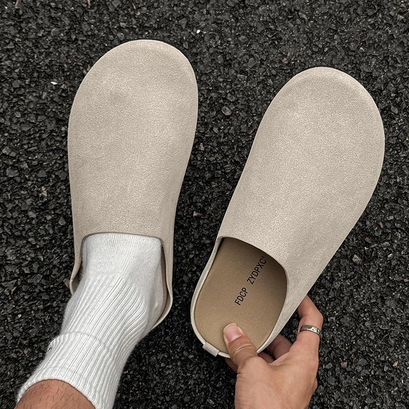 Versatile Boken Shoes Bag Head Half Slippers Men's Outer Wear Spring and Autumn New Lazy Slippers 15167 beige-J