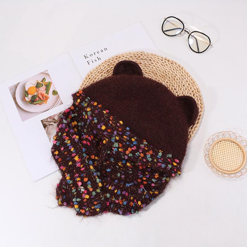 

Милый медведь радужные конфетные бобы шапка шарф цельная вязаная шапка женская осенне-зимняя новая универсальная защита ушей шерстяная шапка тренд M（56-60cm）