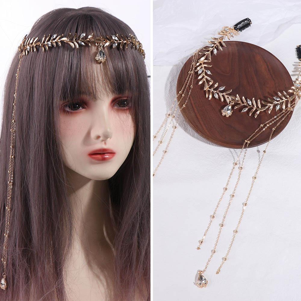Zinc Alliage de Zinc Cristal Bandeau Frontal Bijoux Hellenisme Vintage Chaîne de Tête Feuille d'Olivier Luxe Filles