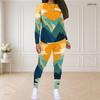 Women Plus Size Two Piece Set Round Neck Long Sleeve Top Fitted Pants Cartoon Printed Colorful Outfit