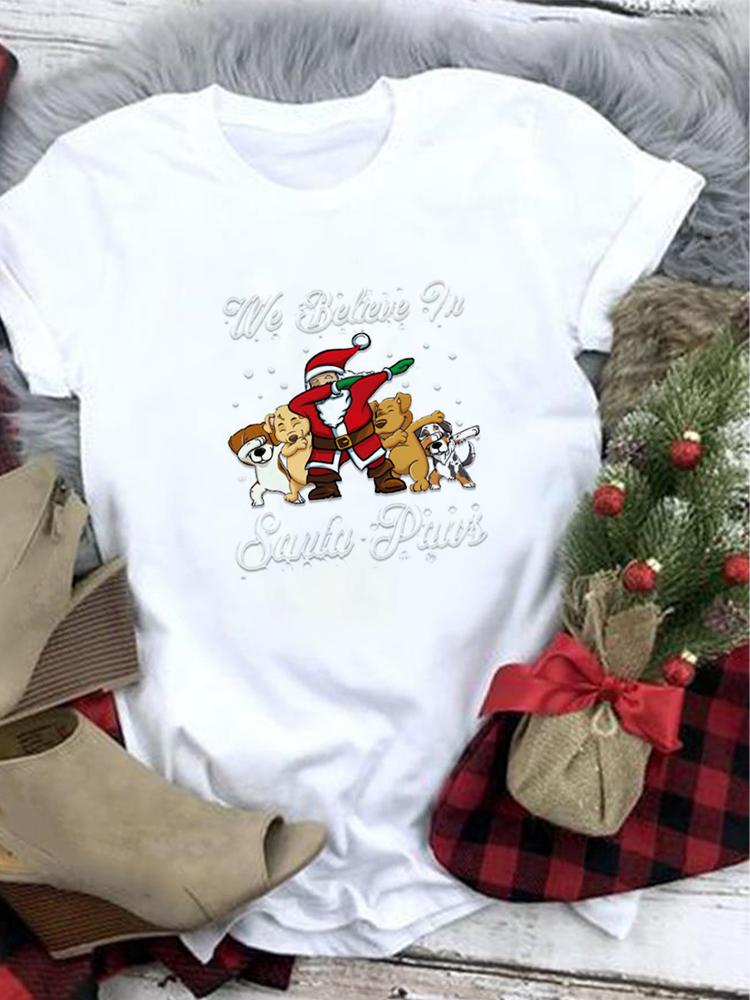 Lovely Merry Christmas Funny Trend T Shirt Women Short-Sleeved Print Tee Shirt Female Trend Clothing Women Casual Graphic Tee