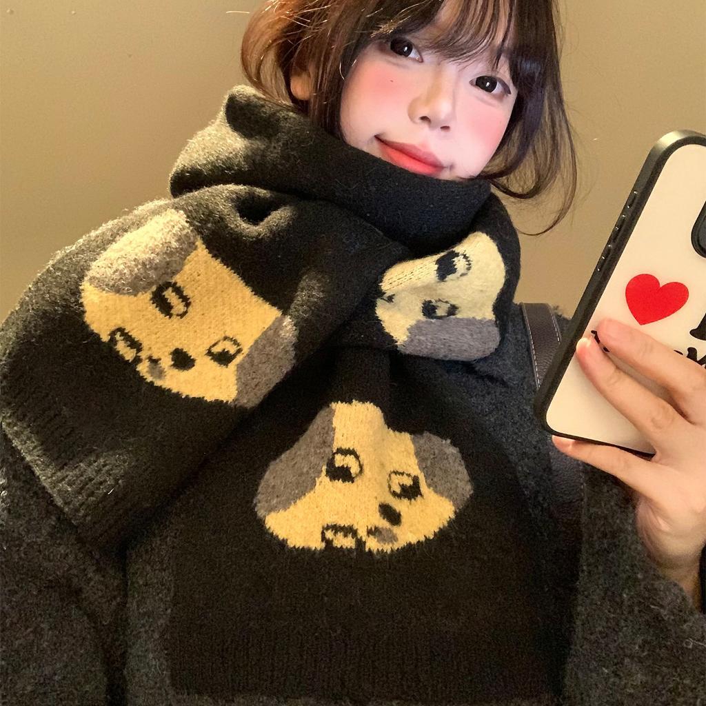 Cute Puppy Knitted Scarf Women's Winter New Korean Atmosphere Thickened Warm and Cold Neck Scarf