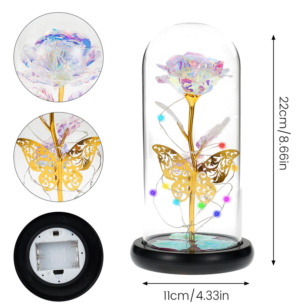 Luminous Rose Butterfly LED Colorful Glass Rose Battery Powered Artificial Galaxy Rose Lover Gift Suitable for Decoration