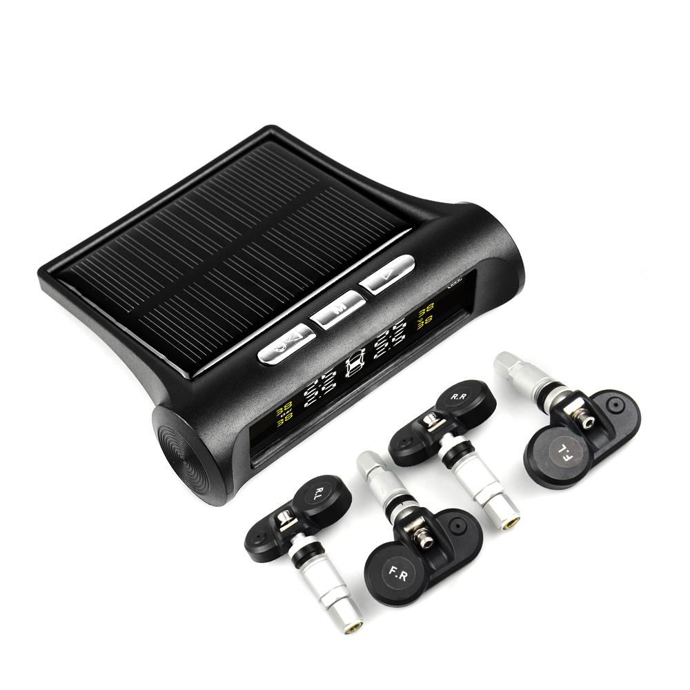 Original Solar Power USB TPMS Car Tire Pressure Monitoring System LCD 4 External / Internal Sensors for SUV Temperature Warning