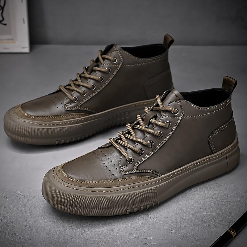 Мужская повседневная кожаная обувь с высоким берцем 44 хаки — фото 3