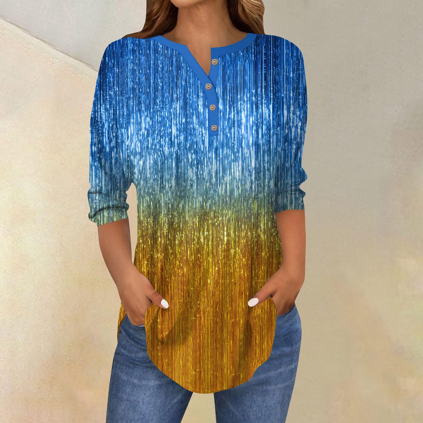 

Модний повсякденний жіночий топ із принтом і ґудзиками з рукавами 3/4 XXL синій