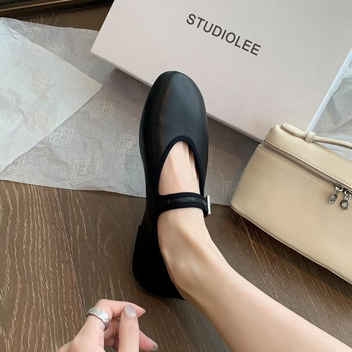 Cowhide version~ Xiaoxiangfeng leather soft-soled ballet shoes for women's one-word buckle flat-bottomed Mary Jane ballet single shoes laden shoes