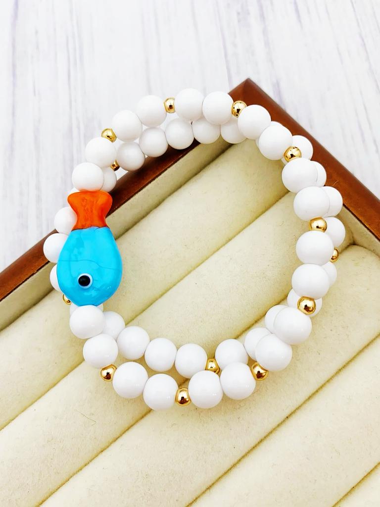 Ceramic Cute Small Fish Acrylic White Bead Bracelet Suitable for Women's Daily Wear