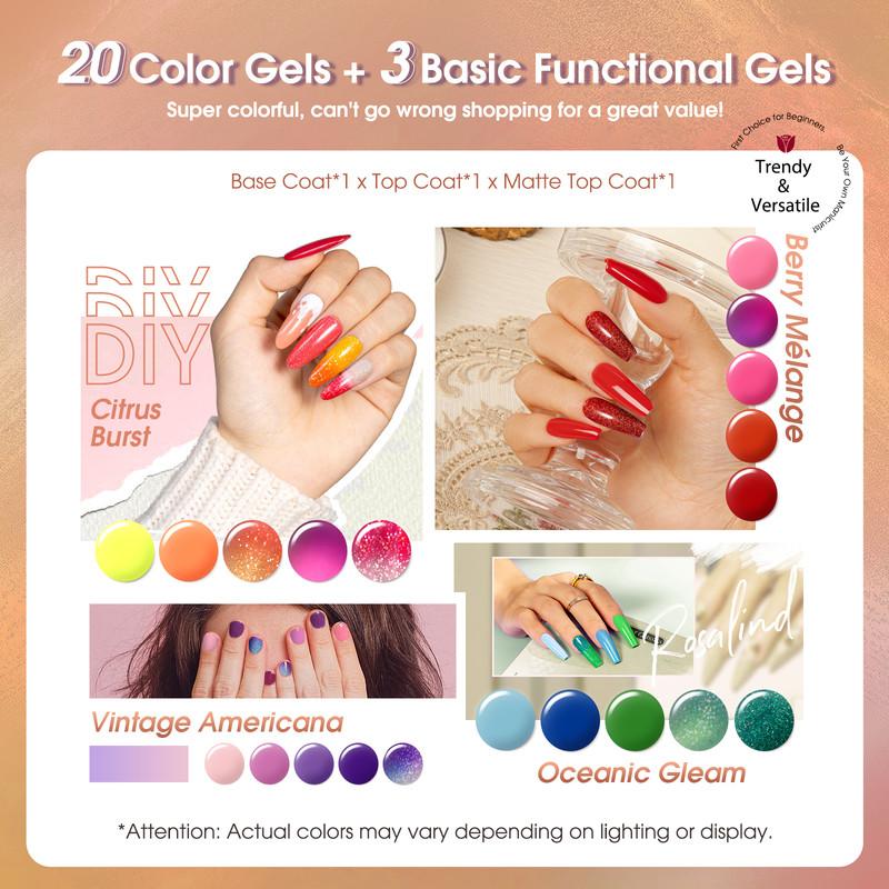 ROSALIND 23pcs Gel Nail Polish Set -Temperature Change Color Base Top Coat Soak Off Hybrid Semi Permanent Gel Varnishes Nail Art