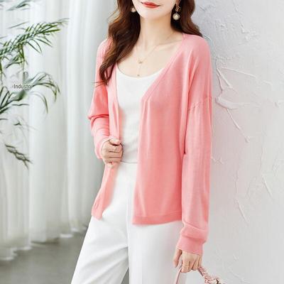 Srcr Women's Mulberry Silk Blend Thin Knit Cardigan